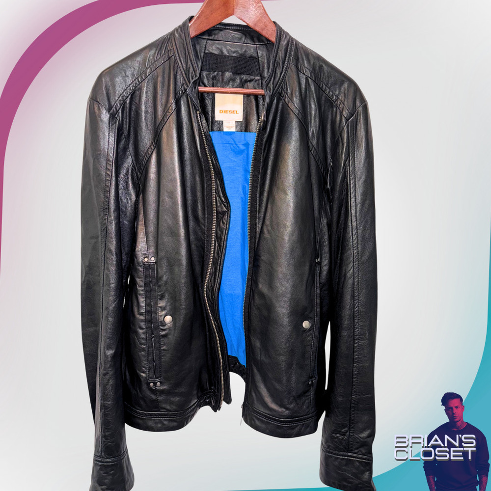 DIESEL Men's Leather Motorcycle Jacket in Black - L - Picture 2 of 15